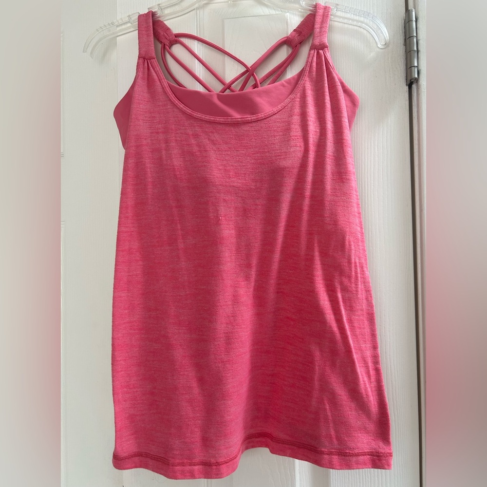 Women's Lululemon Pink Strappy Tank Workout Top with Built-In Bra